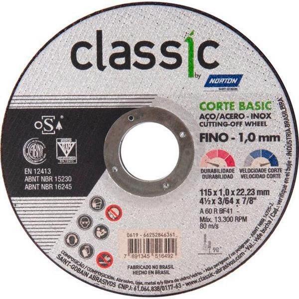 Imagem de Disco de Corte 4.1/2 POL x 1,0 MM Aço Inox Classic Corte Basic Kit 50 Peças NORTON