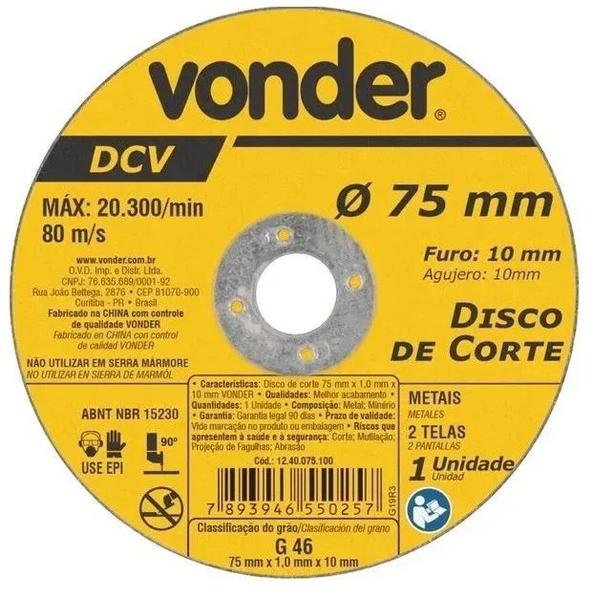 Imagem de Disco de Corte 75,0x1,00x10,0mm - Vonder