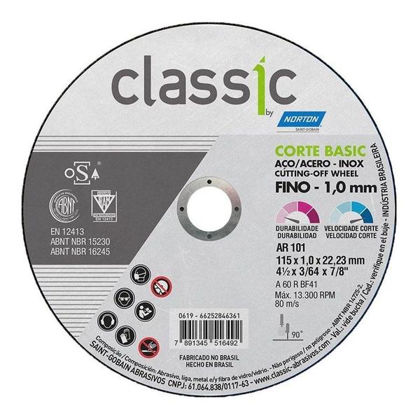 Imagem de Disco de Corte Aço Inox Classic 4.1/2X1,0X7/8 AR 101 Norton