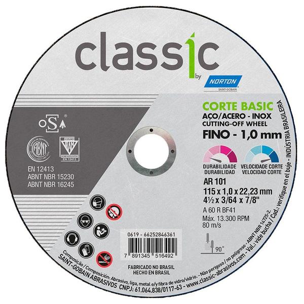 Imagem de Disco de Corte Classic 115 x 1 x 22,23mm para Metais e Aço - NORTON-66252846361