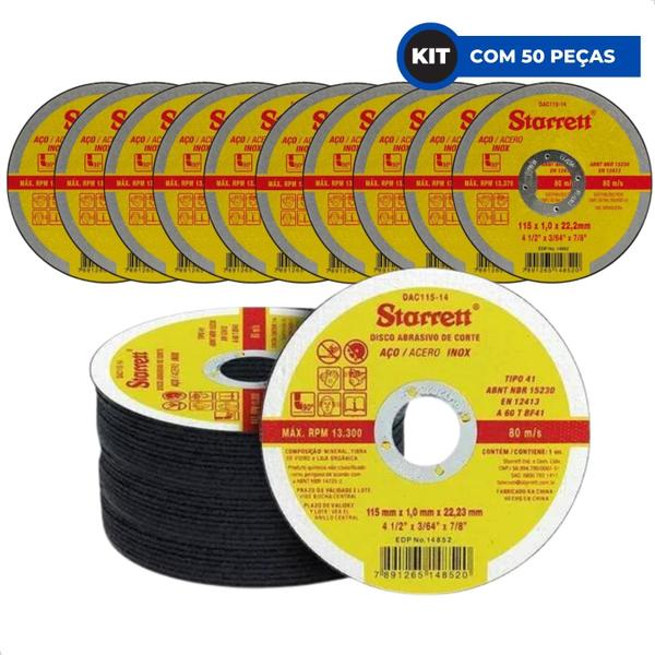 Imagem de Disco de Corte de 4.1/2 Pol. para Aço Inox Starrett - Pacote com 50 Peças