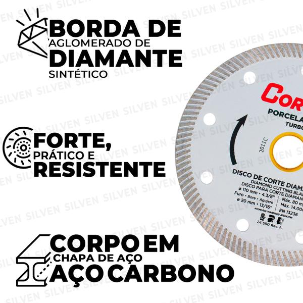 Imagem de Disco de Corte Diamantado Cortag para Porcelanato Cerâmica Turbo 60863 P/ Serra Mármore