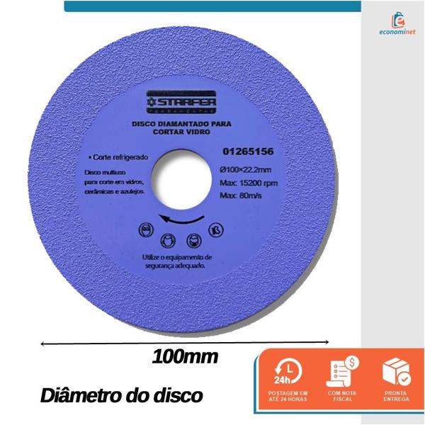 Imagem de Disco de Corte Diamantado para Vidro Cerâmica Azulejos 100x22mm