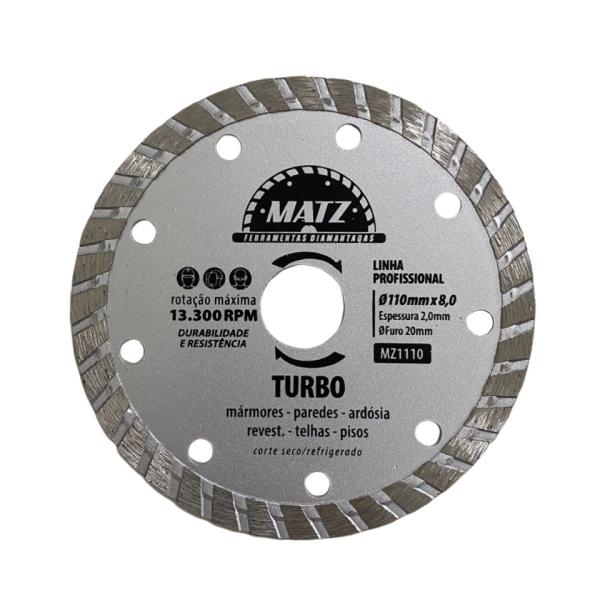 Imagem de Disco De Corte Diamantado Turbo 8mm 110mm x 20mm Matz