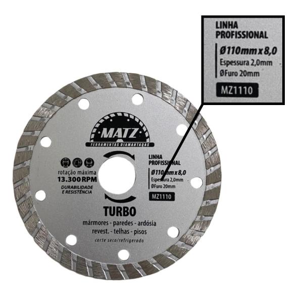 Imagem de Disco De Corte Diamantado Turbo 8Mm 110Mm X 20Mm Matz