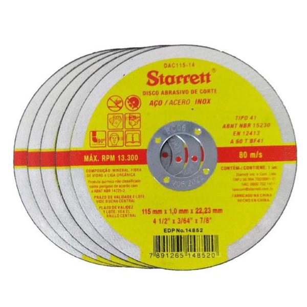 Imagem de Disco de Corte Fino 4.1/2 X 1.0mm DAC115-14 -Starrett  12 UNIDADES