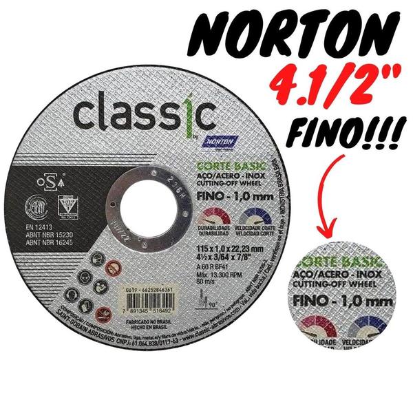 Imagem de Disco de Corte Fino 4.1/2" x 1,00mm Furo 7/8" Inox e Metal - Classic Norton