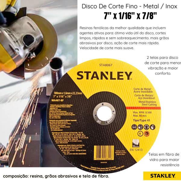 Imagem de Disco de Corte Fino 7 Pol X 1,6mm Metal Inox STANLEY 05 Unid