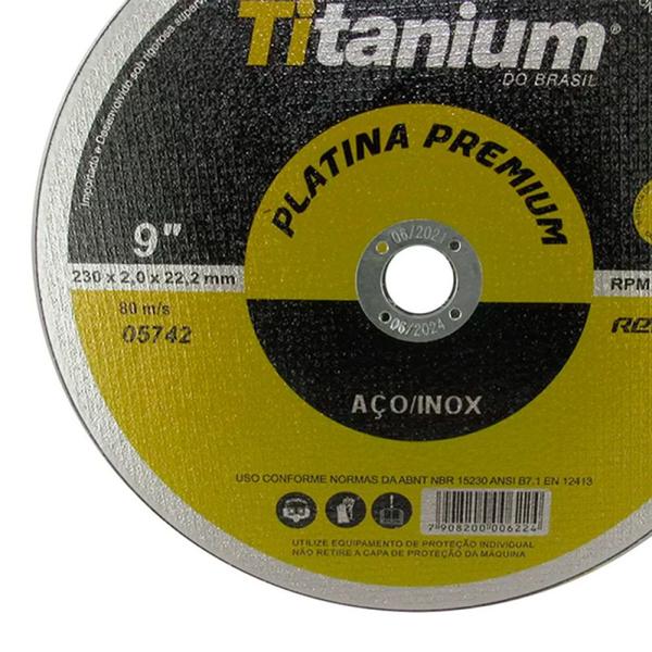 Imagem de Disco de corte fino para metal e inox 9" x 7/8" x 2 mm - Platina Premium - Titanium