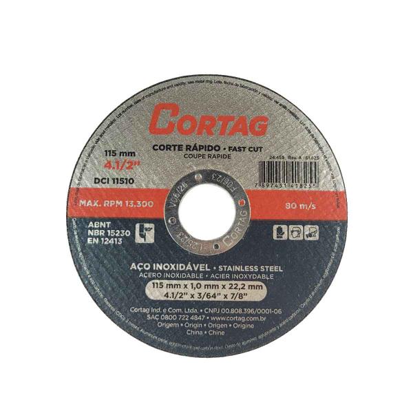 Imagem de Disco de Corte Inox 115mm x 1,0mm x 22,22 Cortag