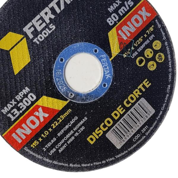 Imagem de Disco de Corte Kit 10un Para Ferro Aço ou Inox 4" Fertak Tools 115mm x 1.0mm Furo 22mm Para Esmerilhadeira, Lixadeira.