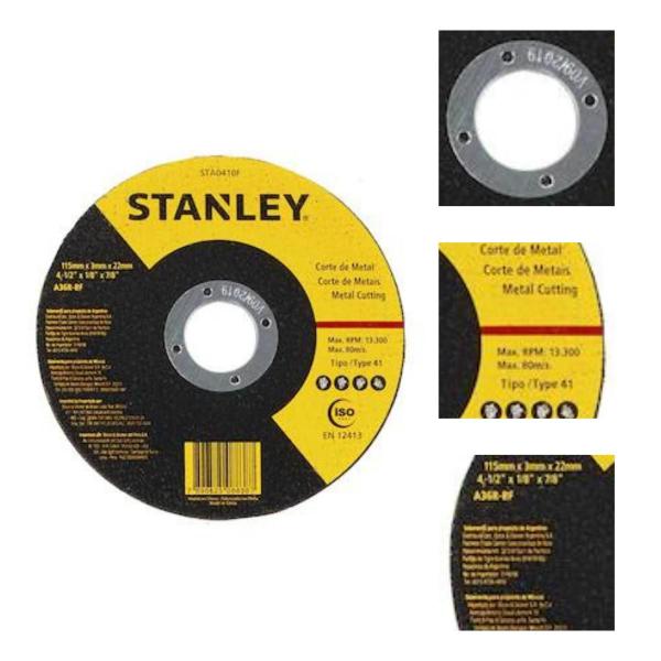 Imagem de Disco De Corte Metal Multiuso Stanley 4 1/2 Polegadas Para Aço Inox Inoxidável Ferro Alumínio