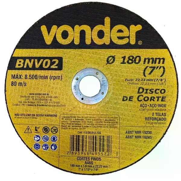 Imagem de Disco de corte para Aço e Aço Inox 7" 180 x 3.2 x 22,23mm BNV02 - Vonder
