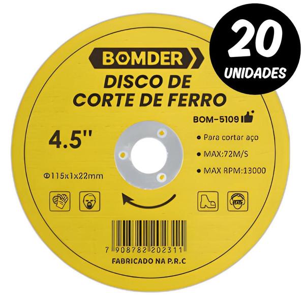 Imagem de Disco de Corte para Metal 4,5" Furo 22mm Kit com 20 Unidades