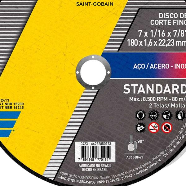 Imagem de Disco de corte para metal e inox 7" x 1,6 x 22,23 mm - Standard - Norton