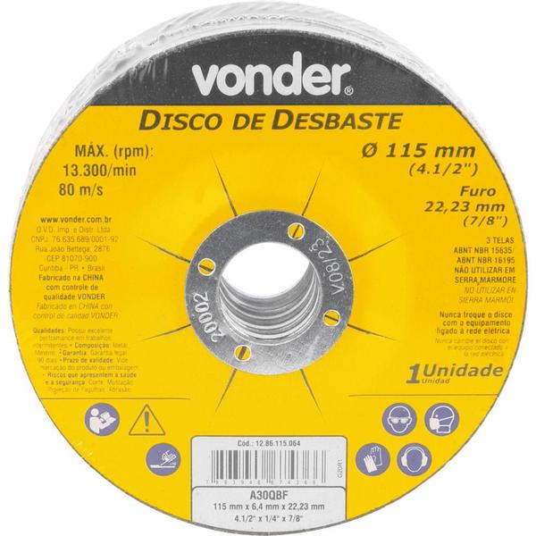 Imagem de Disco de Desbaste 115 mm x 6,4 mm x 22,23 mm Vonder