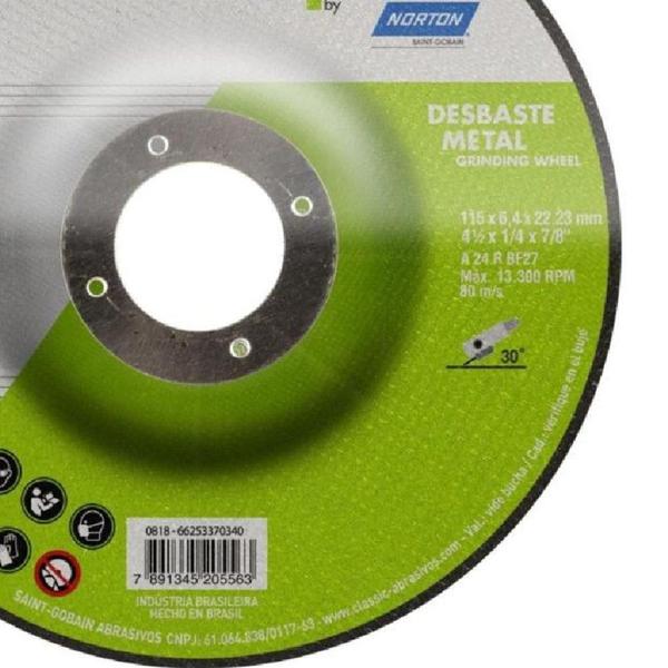 Imagem de Disco de Desbaste Metal 4.1/2 POL x 6,4 MM Furo 7/8 POL Classic Kit 10 Peças NORTON