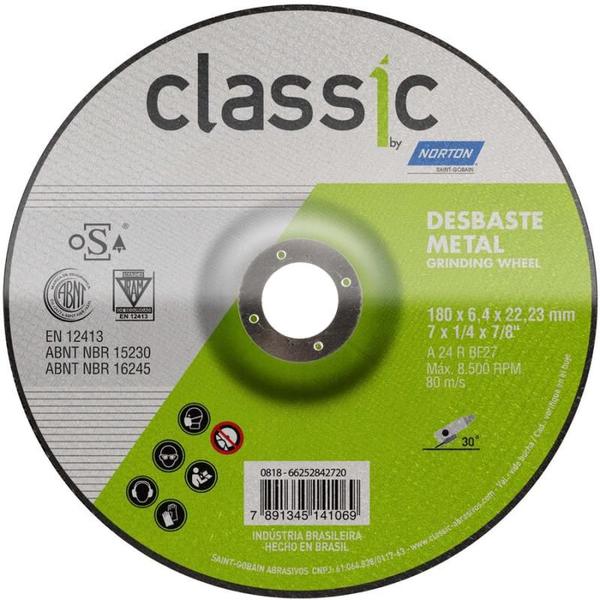 Imagem de Disco de Desbaste Metal 7 POL x 6,4 MM Furo 7/8 POL Classic Kit 50 Peças NORTON