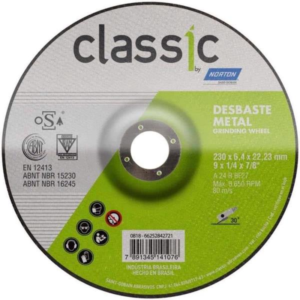 Imagem de Disco de Desbaste Metal 9 POL x 6.4 MM Furo 7/8 POL Classic Kit 10 Peças NORTON