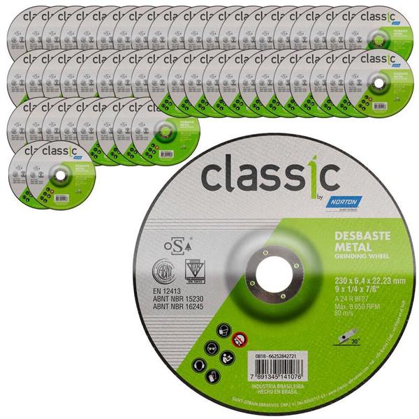 Disco de Desbaste Metal 9 POL x 6,4 MM Furo 7/8 POL Classic Kit 50 Peças NORTON Imagem de Disco de Desbaste Metal 9 POL x 6,4 MM Furo 7/8 POL Classic Kit 50 Peças NORTON