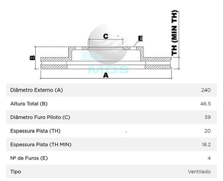 Imagem de Disco De Freio Dianteiro ventilado Siena 1.0/1.2/1.3/1.4/1.5/1.6/1.8- MDS D44A