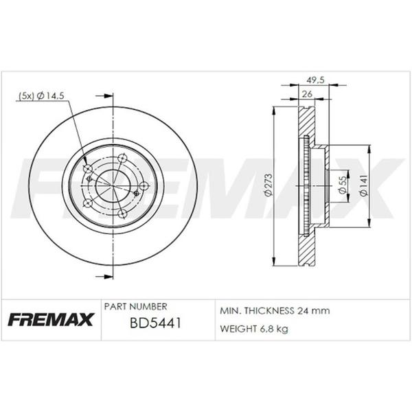 Imagem de Disco De Freio Ventilado Dianteiro - Fremax - BD5441