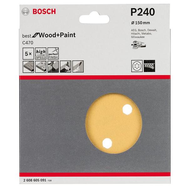 Imagem de Disco de Lixa C470 Best for Wood&Paint 150mm G240-5un - Bosch