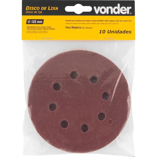 Imagem de Disco de Lixa com Costado em Pluma 125 mm G100 com 10 peças Vonder