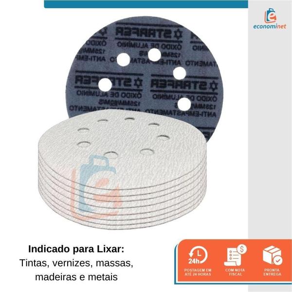 Imagem de Disco De Lixa Tiras aderentes Branco 125Mm Grão 150 Starfer 10