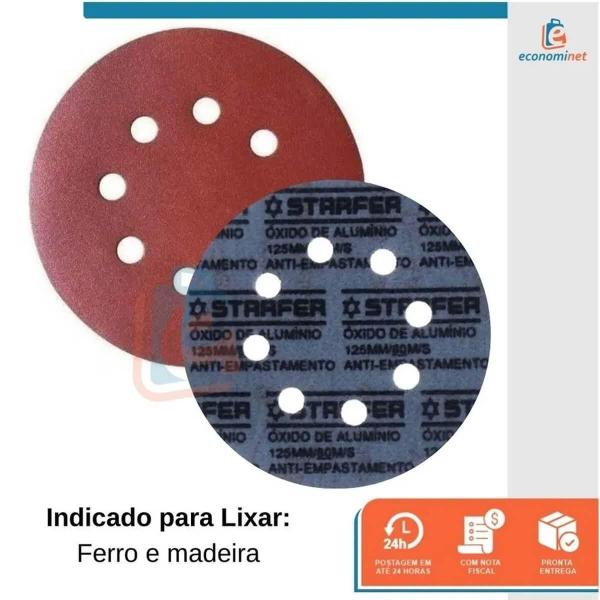 Imagem de Disco De Lixa Tiras aderentes Ferro 125Mm Grão 80 Starfer 10