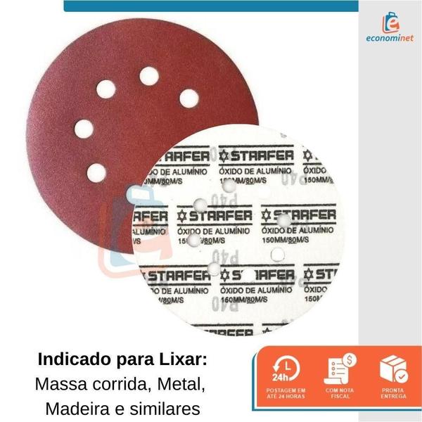 Imagem de Disco De Lixa Tiras aderentes Vermelho 150Mm Grão 120 Starfer 50