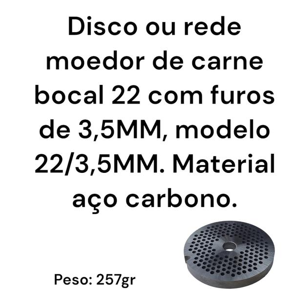 Imagem de Disco de moedor de carne boca 22 com furo 3,5mm 22/3,5 aço carbono rede para moedor de carne