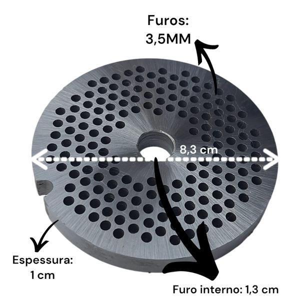 Imagem de Disco de moedor de carne boca 22 com furo 3,5mm 22/3,5 aço carbono rede para moedor de carne