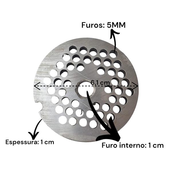 Imagem de Disco de moedor de carne boca 9 furo 5mm 9/05 aço carbono rede para moedor de carne