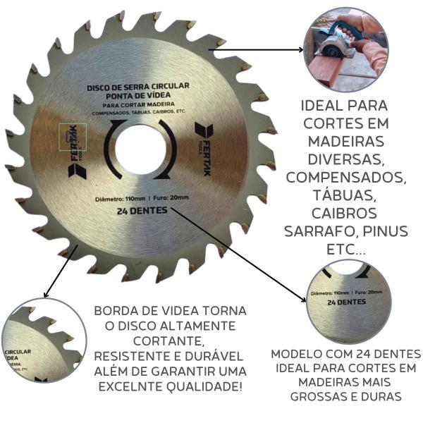 Imagem de Disco de Serra Circular 4'' 24 Dentes Fertak Tools Para Cortar Madeira, Tábua, Caibro, Pinus Disco de Corte Para Uso em Makita