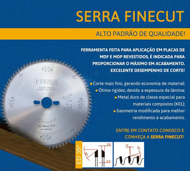 Disco de Serra Circular MDF 250 x 80 (2,8/2,0 Furo 30mm 35º) Corte Fino Fepam Imagem de Disco de Serra Circular MDF 250 x 80 (2,8/2,0 Furo 30mm 35º) Corte Fino Fepam