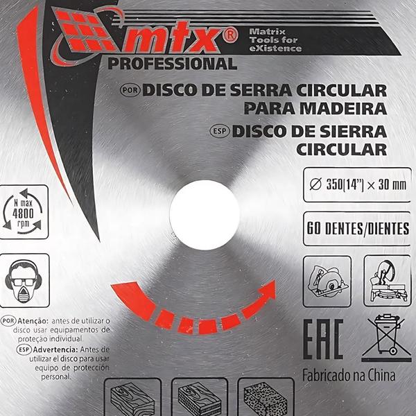 Imagem de Disco de Serra Circular Widea 14 POL X 30 mm 60 Dentes MTX