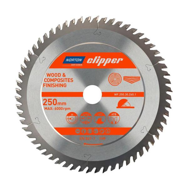 Imagem de Disco de serra para madeira 250 x 30 mm 80 dentes - Clipper - Norton