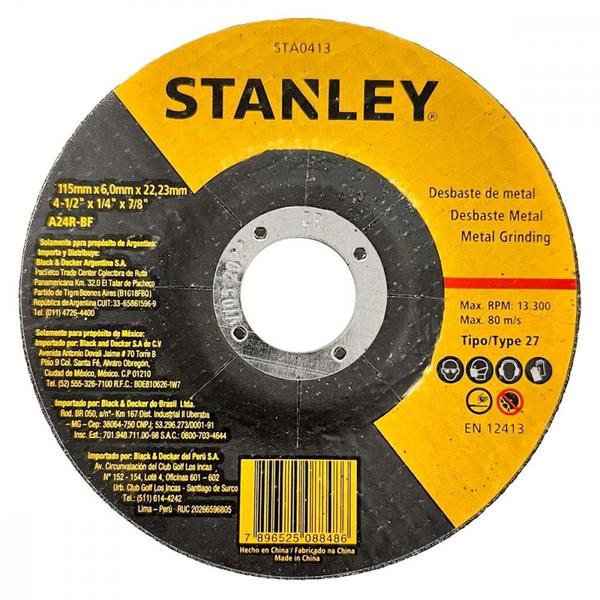 Imagem de Disco Desbaste Stanley - 4.1/2''X1/4''X7/8'' - A24R-Bf