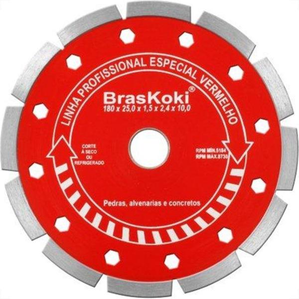 Imagem de Disco Diamantado Braskoki 180Mm Segmentado Vermelho Seco Agua