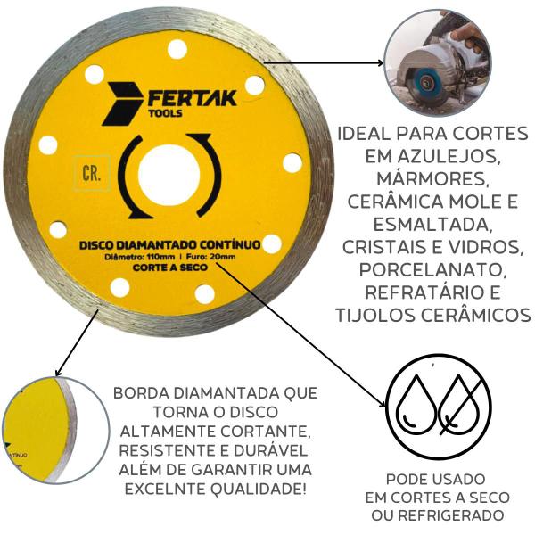 Imagem de Disco Diamantado Continuo Fertak Tools 4'' Kit Com 6un Para Cortar Piso ,Azulejo, Porcelanato, Cerâmica, Tijolo e Telhas Disco de Corte Para Makita