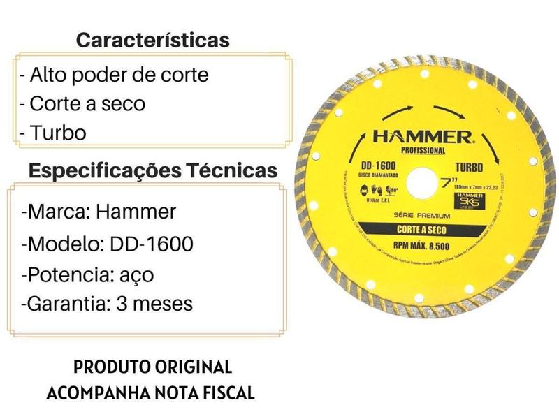 Imagem de Disco Diamantado Hammer DD-1600 Corte a Seco 7"