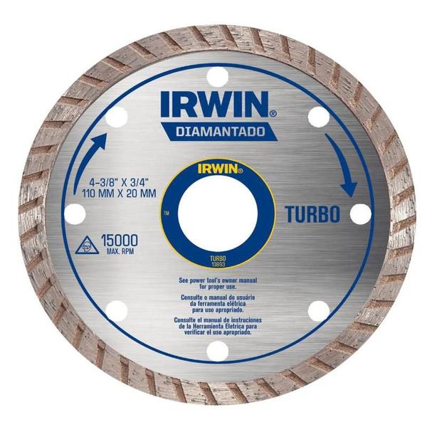 Imagem de DISCO DIAMANTADO TURBO 110 X 20MM PARA CORTES EM CONCRETOS, REBOCOS, REFRATÁRIOS, TIJOLOS  Irwin