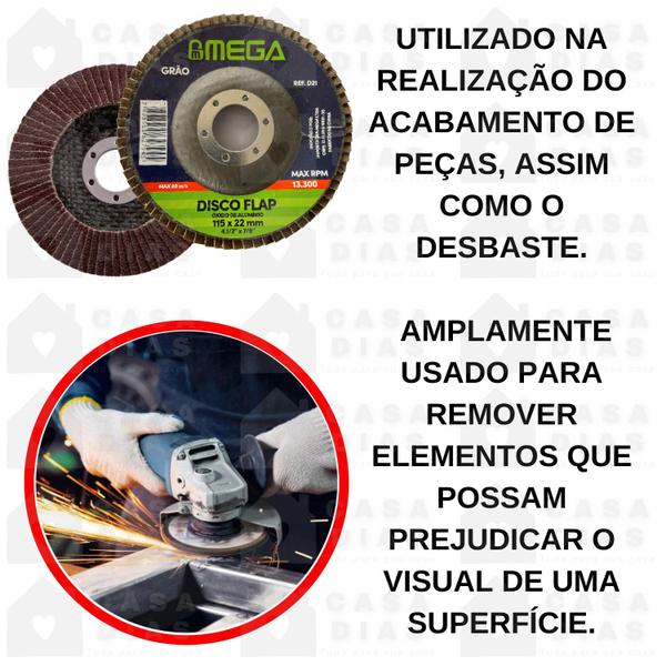 Imagem de Disco Flap 4.1/2 Grão 120 Kit 10 Unidades Lixa Para Ferro Madeira e Aço Inox