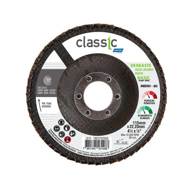 Imagem de Disco Flap Classic Basic 4.1/2P R201 G80 Embalagem c/ 10 unidades