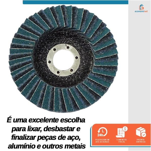 Imagem de Disco Flap com Manta e Lixa Grão 80 4.1/2" Fina Azul Ideal para Desbaste Lixar Polir Aço Aluminio Metais