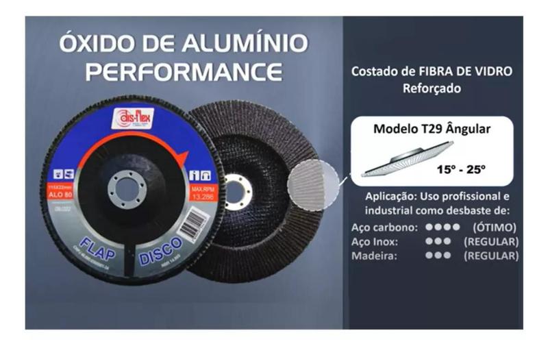 Imagem de Disco flap desbaste acabamento disflex 4.1/2 gr120 alo fibra vidro esmerilhadeira lixadeira aço inox metal ferro madeira