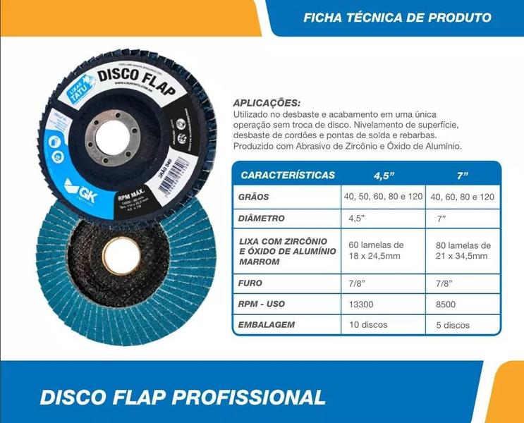 Imagem de Disco flap desbaste acabamento tatu 7x7/8 60 grãos profissional