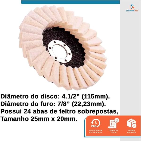 Imagem de Disco Flap Feltro para Polimento 4.1/2 Pol. Aço Inox Alumínio