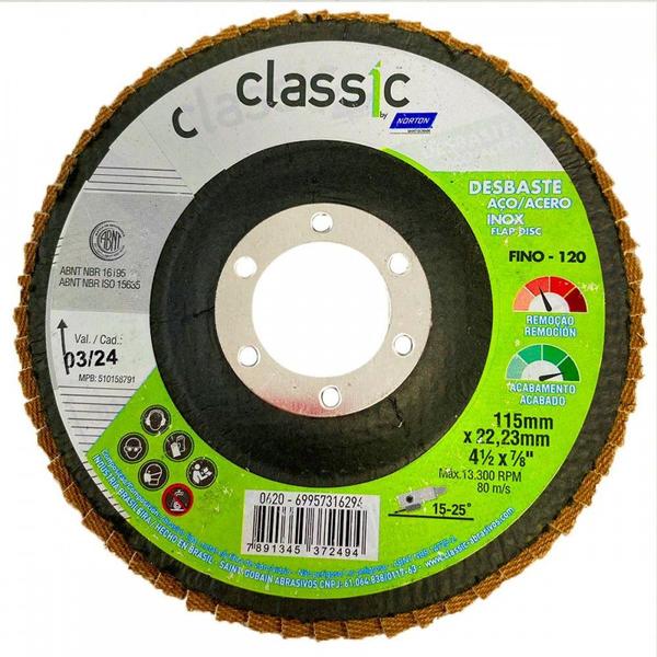 Imagem de Disco Flap Norton Classic - 4.1/2'' - Grao 120 ./ Kit Com 10 Peças